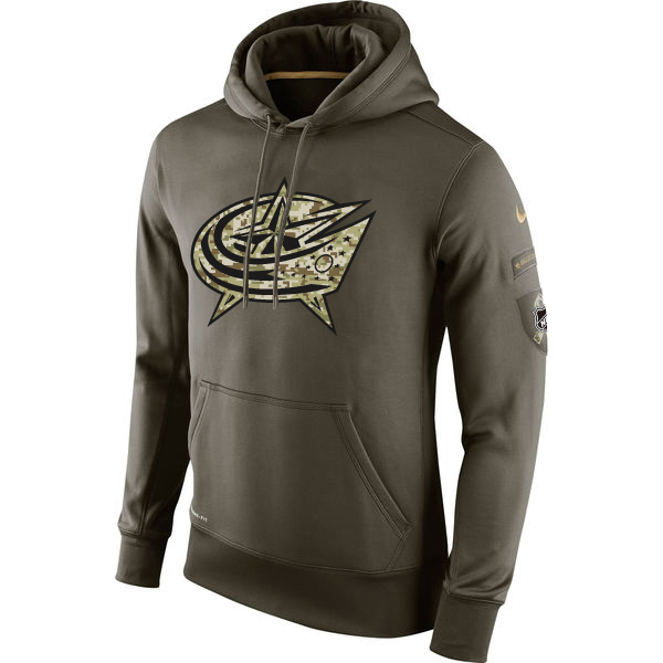 Men NHL Columbus Blue Jackets Nike Olive Salute To Service KO Performance Hoodie Green